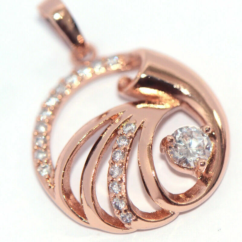 Bonito Nuevo Collar Colgante Círculo Circular Redondo Blanco Transparente Relleno Oro Rosa 18K Foto 4 de 4