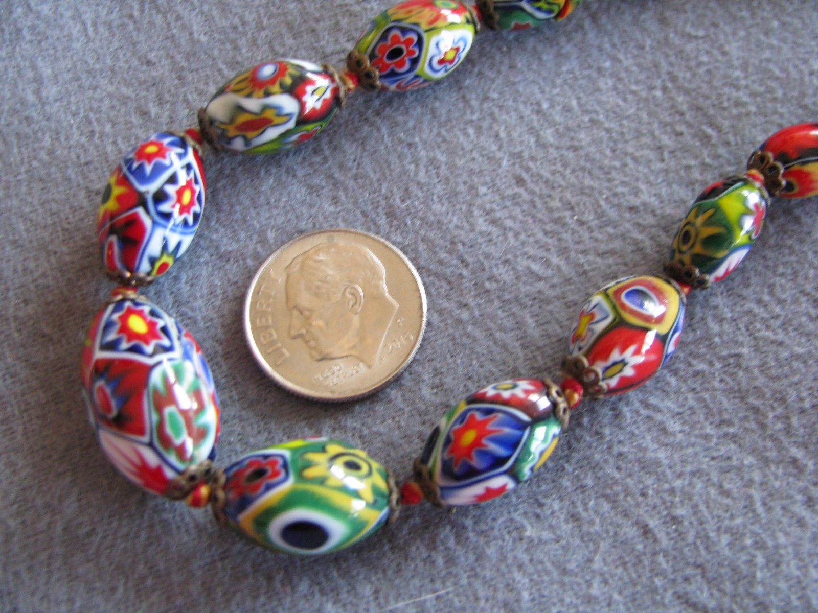 18.5" Vintage Murano Millefiori Glass Bead Necklace Graduated