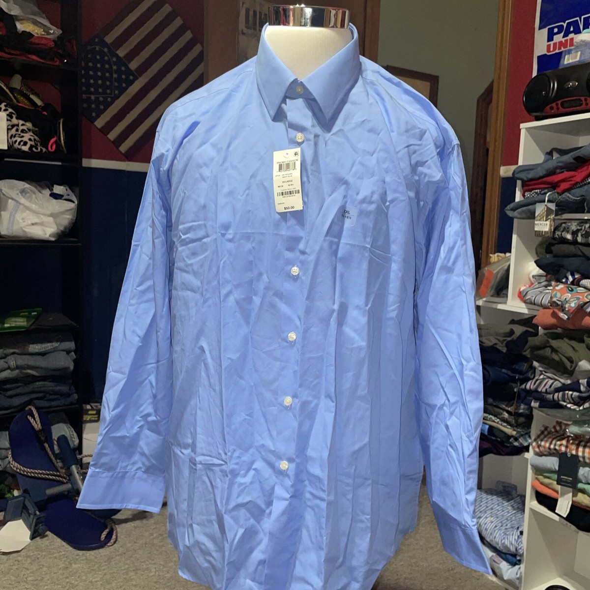 Club Room Mens Dress Shirt Size XXL 2XL Blue Button Up Long Sleeve NWT A11 Club Room Mens Dress Shirt Size XXL 2XL Blue Button Up Long Sleeve NWT A11