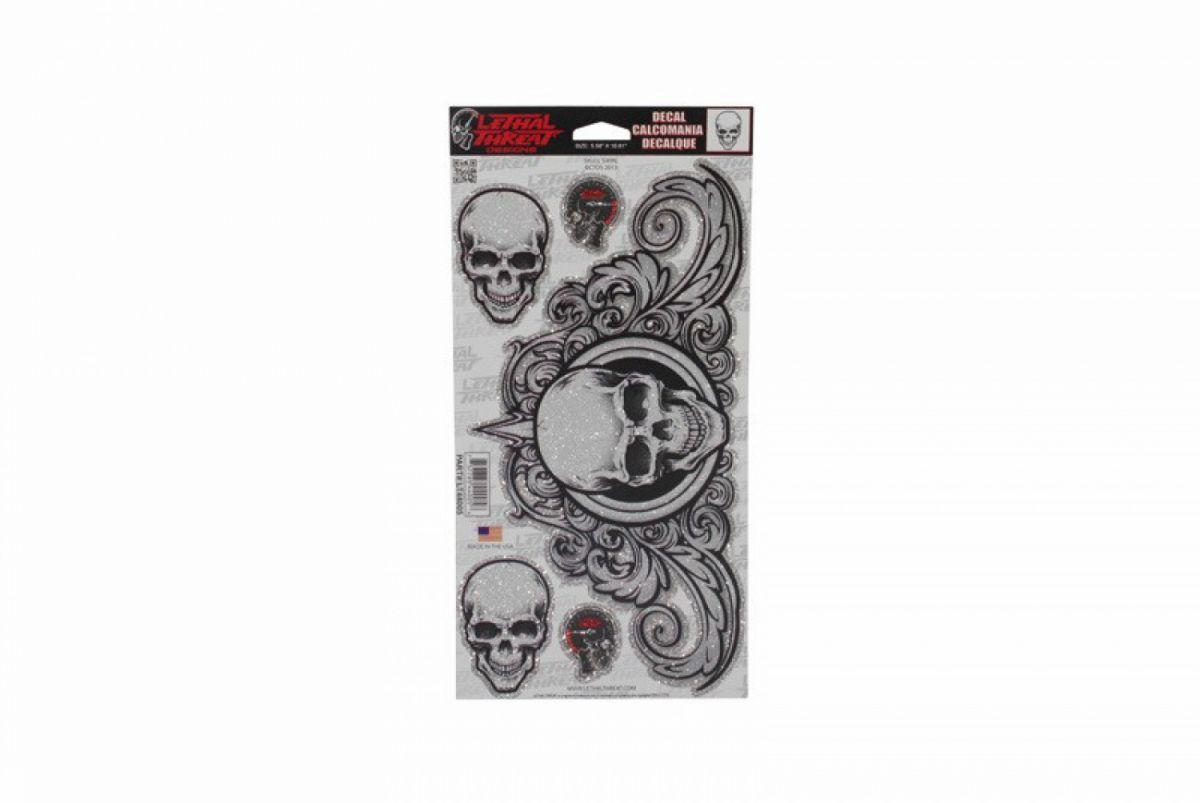 Sticker Skull Swirl Lethal Threat pailleté grand format 150x260mm pour déco adhésive