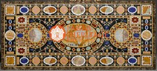 Black Marble Big Dining Table Top Marquetry Inlay Gemstone Scagliola Decor E1600