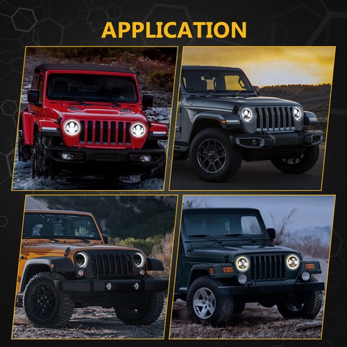 Pair 7" Round LED Headlights DRL Hi-Lo Beam Lamp for Jeep Wrangler JK LJ TJ CJ - Picture 9 of 12
