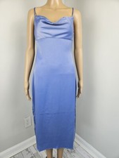 WeWoreWhat Revolve Womens Dress 6 Cowl Neck Midi Satin Slate Blue