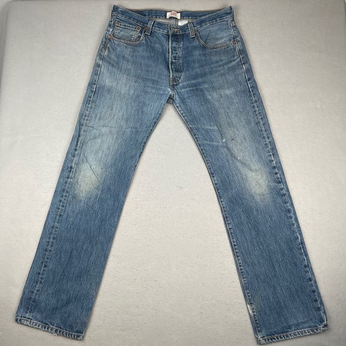 Jeans Vintage Levis Uomo 34x33 (Adatto 33x33) Blu 501 Gamba Dritta Sbiadito Lavoro Y2K - Foto 3 di 23
