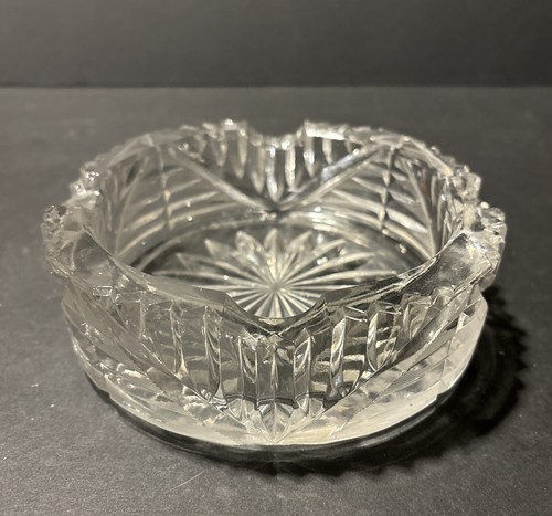 Vintage Heavy Lead Glass Crystal Cigar Ashtray 1920’s Art Deco
