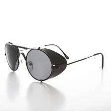 Black Metal Steampunk Sunglass with Folding Side Shields Gray Lens - Bram