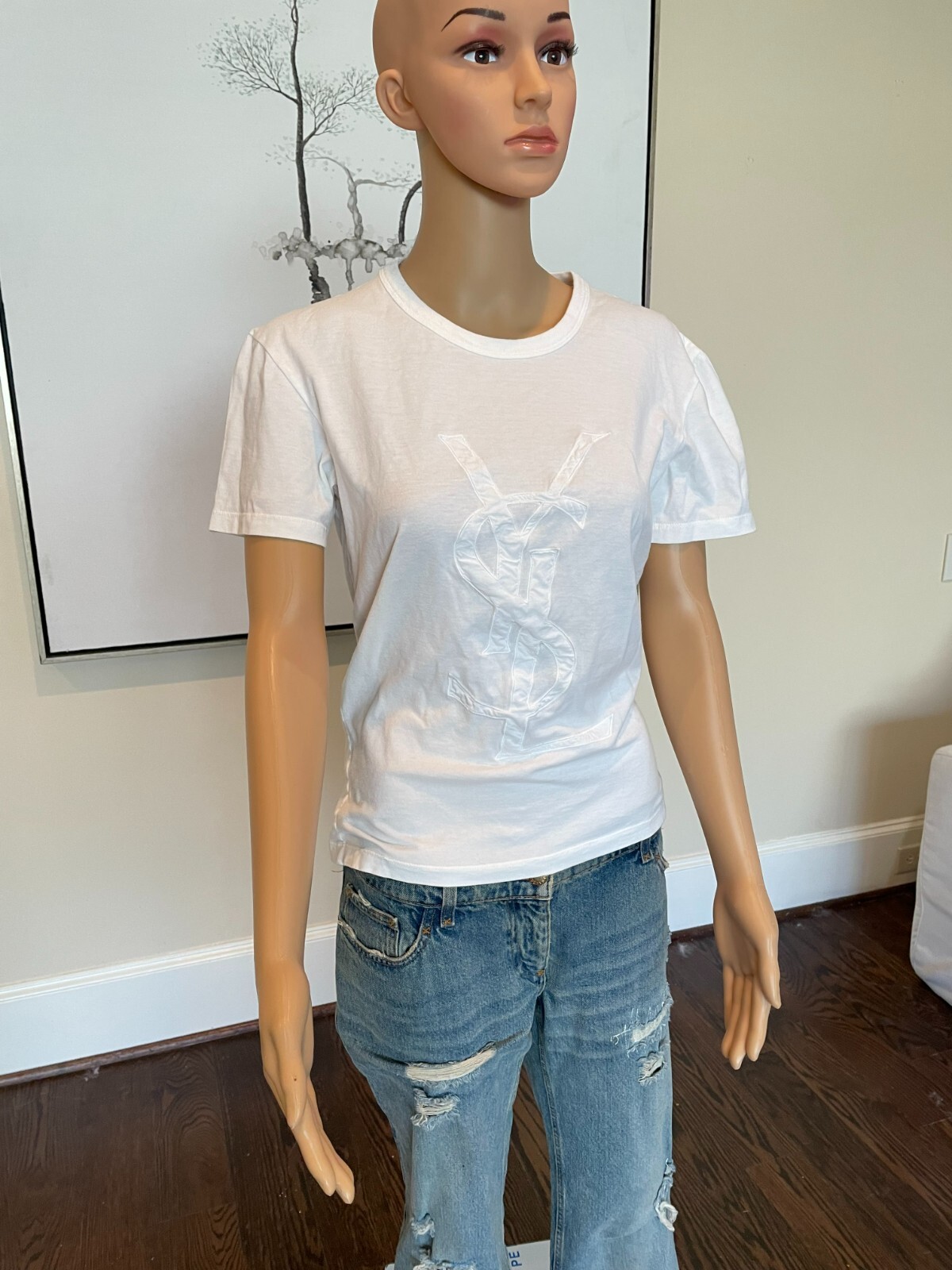 SAINT LAURENT T shirt bianca YSL taglia XS