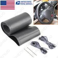 Diy Leather Car Steering Wheel Cover With Needle Thread Anti-slip Black 15us Diy Leather Car Steering Wheel Cover With Needle Thread Anti-slip Black 15us