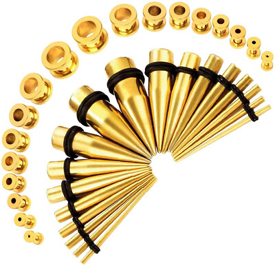 28PCS Ear Taper Plug Stretching Kit 12G-00G 316L Steel Ear Gauges-Jewelrys-Gold 