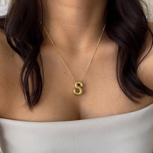 Gold Bubble Letter Necklace for Women, 14K Gold Plated Balloon Initial Letter Pe - Picture 3 of 6