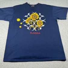 Vintage Florida Shirt Adult Large Navy Blue Sunflowers Bright Sunshine Tropical