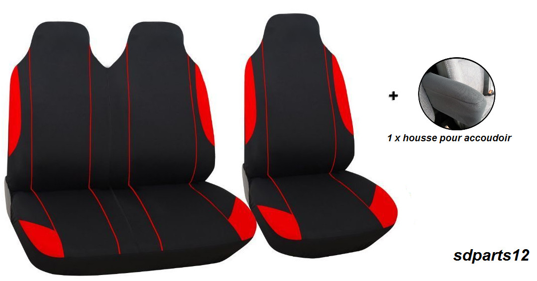 Housses siege VW T5 bicolores rouge noir pour camionnette et van aménagé