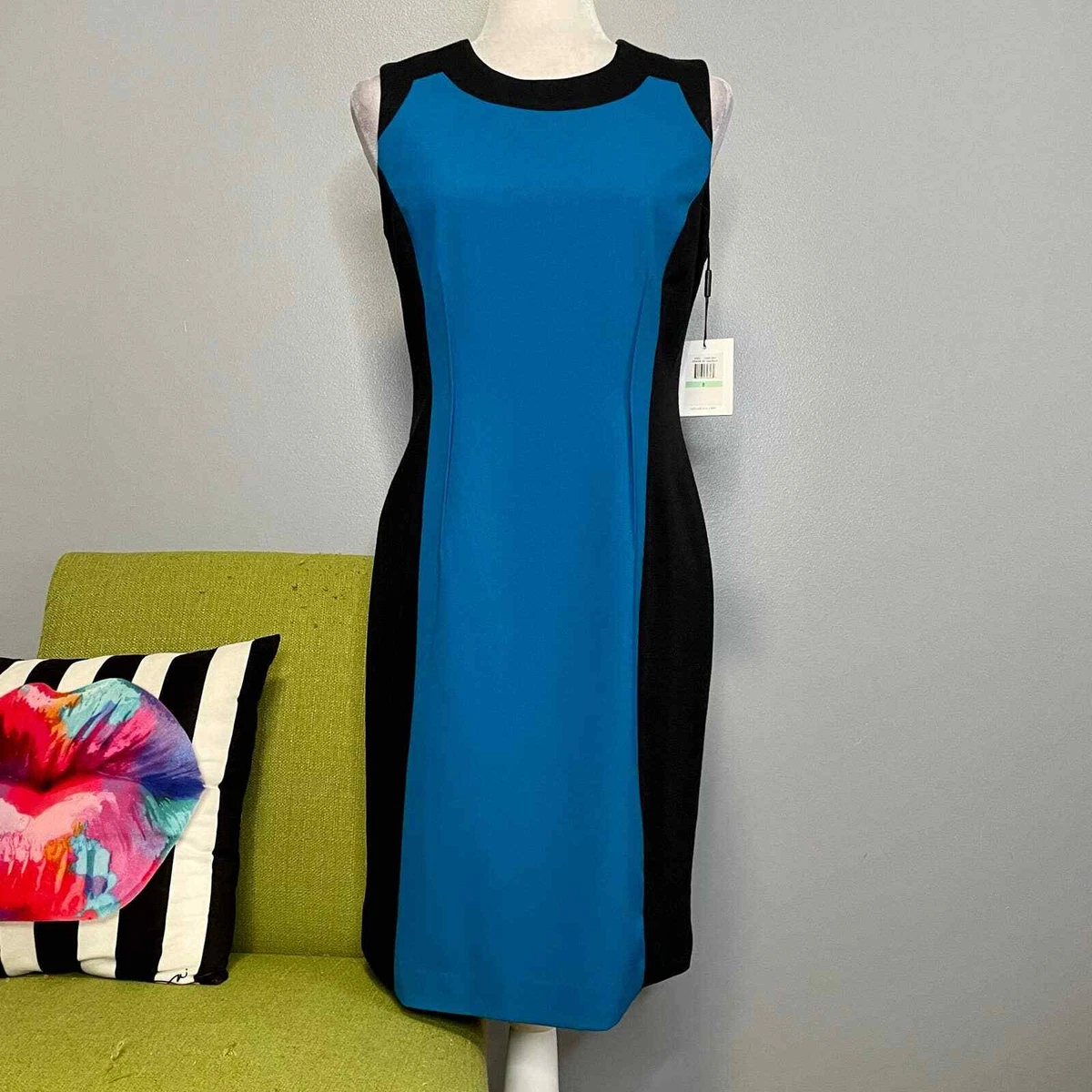 Calvin Klein Blue Black Colorblock Sheath Dress NEW 4 Work