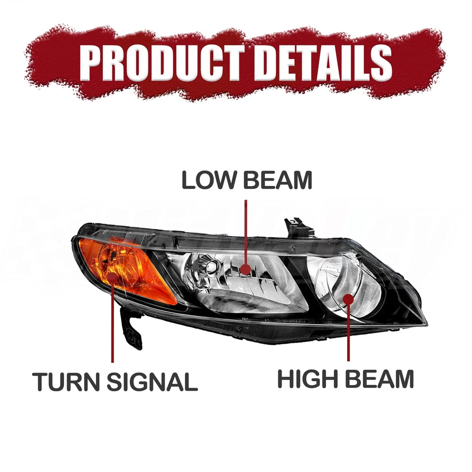 Headlight Right Passenger Side For 2006-2011 Honda Civic Sedan HO2503125 Foto 2 de 4
