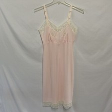 Vintage Barbizon 14 Pink Acclaim Full Slip Dress Crepe Remarque Lace Trim Insets