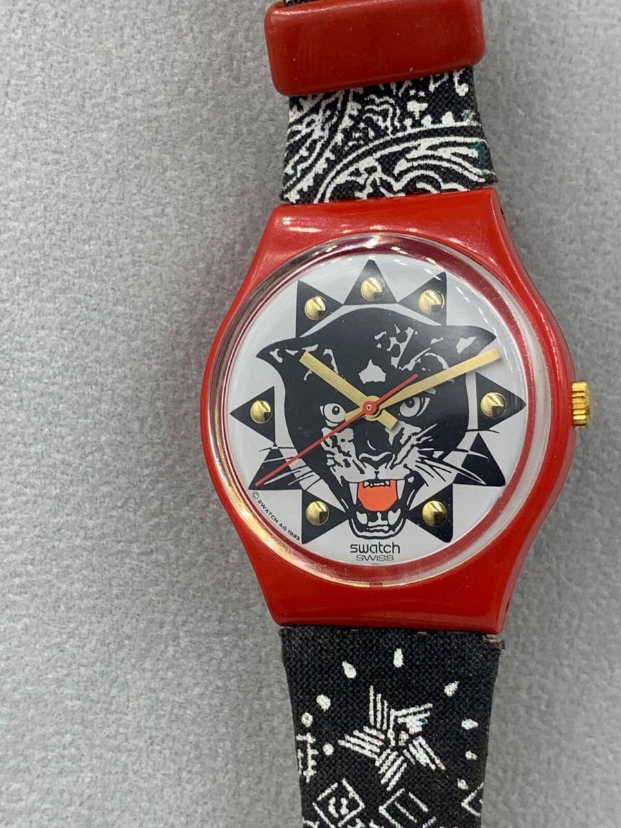 Swatch Watch Black Panther Red & Black GR117 Swatch 1993 Good