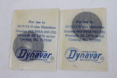 2 NOS OEM Hamilton Mainspring Watch Part Lot 717530 Size 20/0-21/0 Strength 26