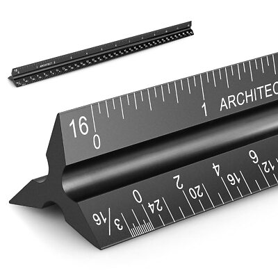 12 Inch Aluminum Architectural Scale Ruler Triangular Scale Ruler for Blueprint