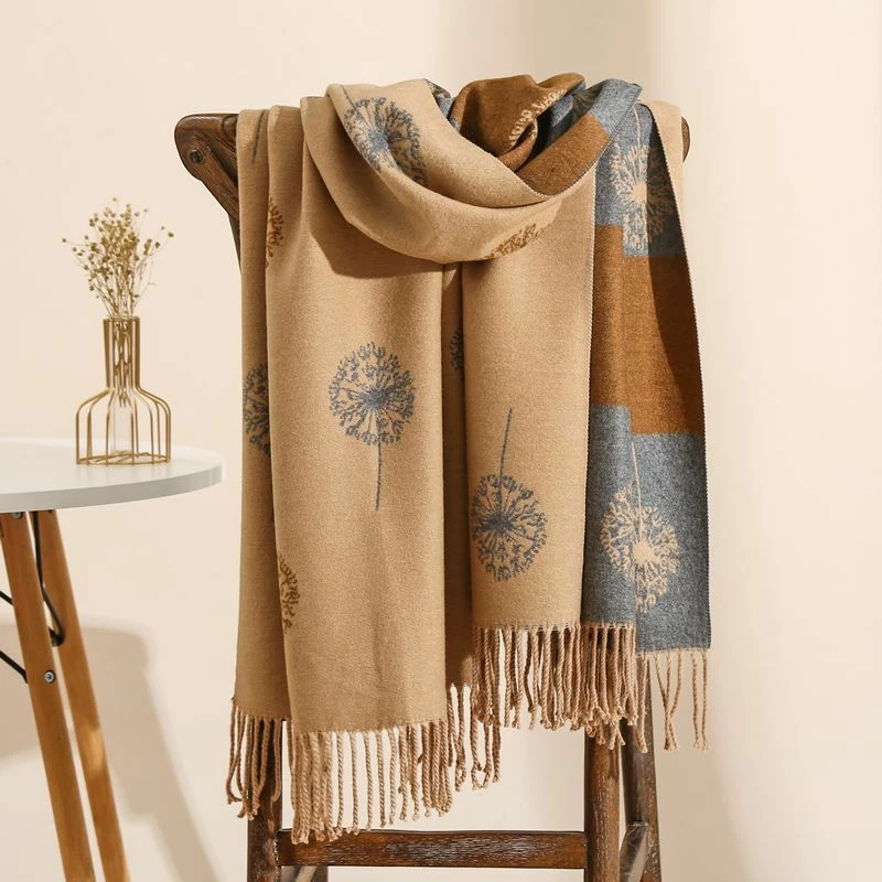 Ladies Scarf Long Soft Dandelion Pattern Scarves Soft Cashmere Touch Tassels UK