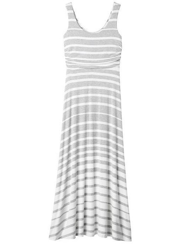Neu mit Etikett Athleta gestreiftes Maxikleid SMALL meliert grau weiß ärmellos Tank weich