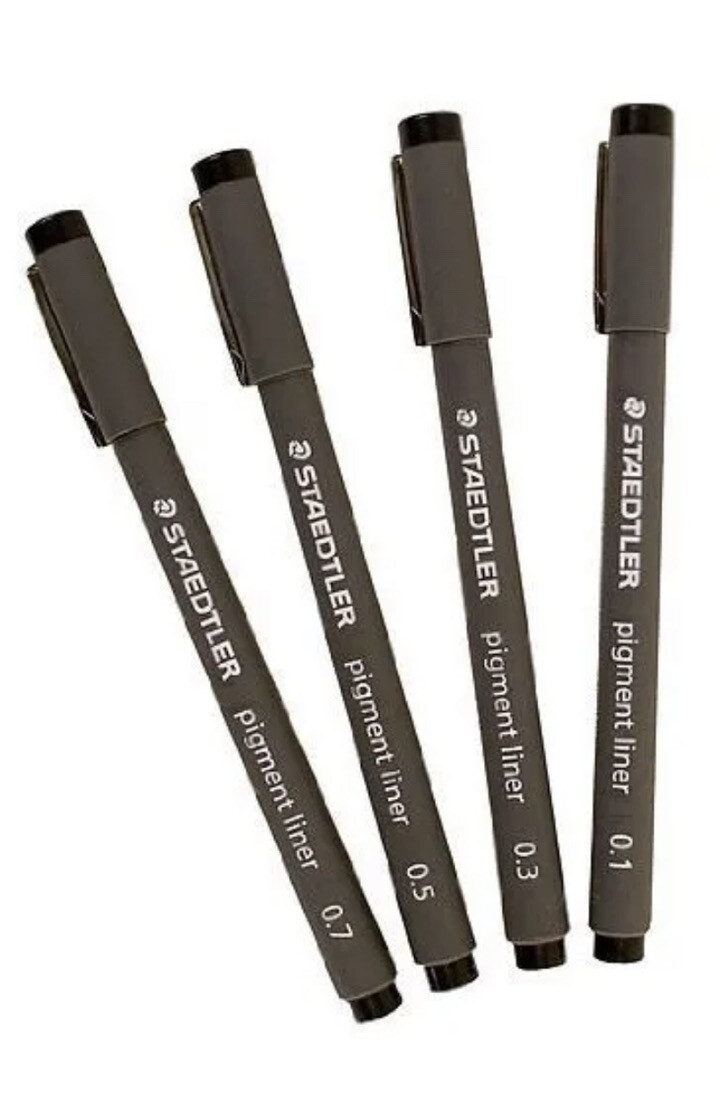 Staedtler Pigment Liner Pen Set 4pk, 0.1mm,0.3mm,0.5mm,0.7mm Black (PEG G-9) 