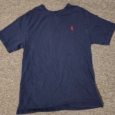 Polo Ralph Lauren V-Neck T-Shirt Red Pony Logo Tee Shirt L