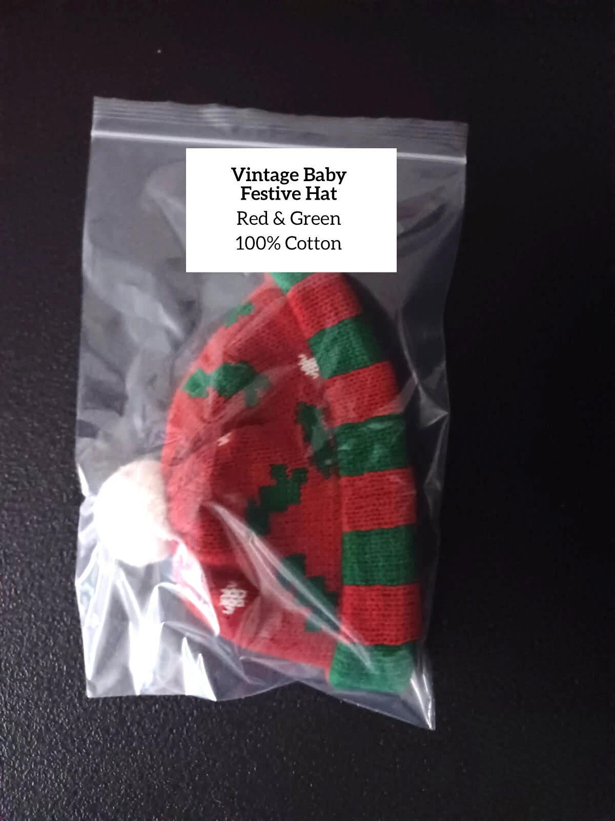 Vintage Baby Festive Hat - Red & Green - 100% Cotton