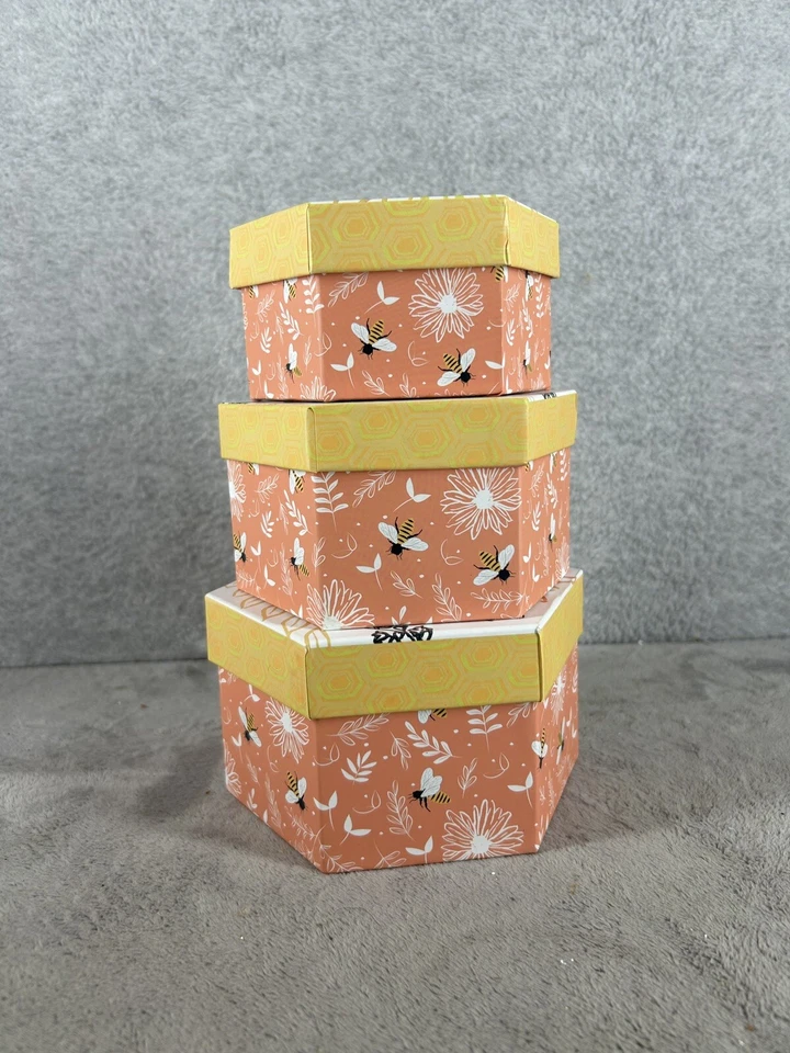 3件套橙色和黄色六角形蜜蜂礼品盒不同尺寸 — 第 4/4 张图片