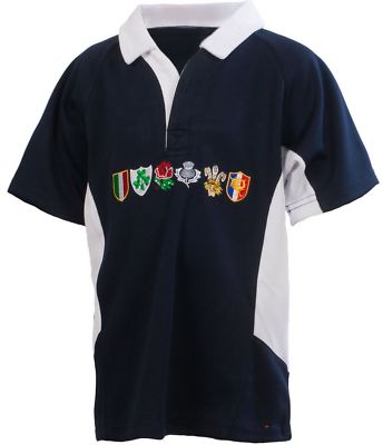 Kinder Six Nation Rugby Shirt mit Schild Design in Marine Größe 9 10 Jahre