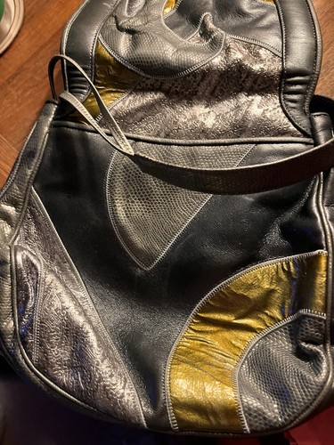 Sharif gold, silver, black patchwork vintage embroidered sleek design crossbody - Picture 2 of 17