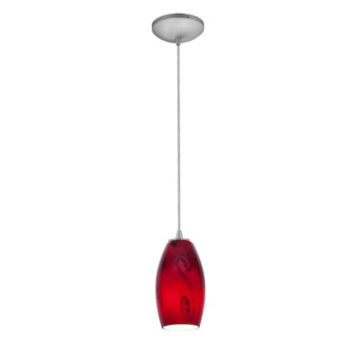 Access Light Merlot 1-Light Brushed Steel Cord Pendant with Red Sky Glass Shade