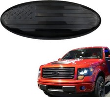 9 Inch Front Grille American Flag Emblem, Rear Tailgate Emblem, A Color: Black