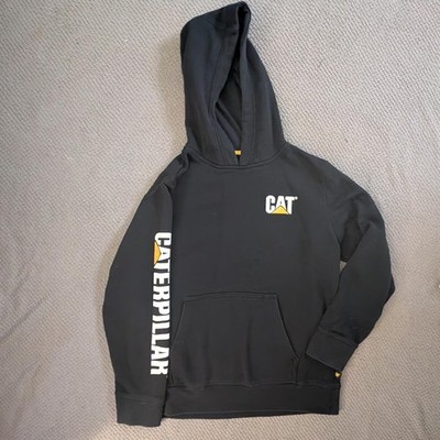CAT Black Hoodie with Logo Print on Sleeve and Chest