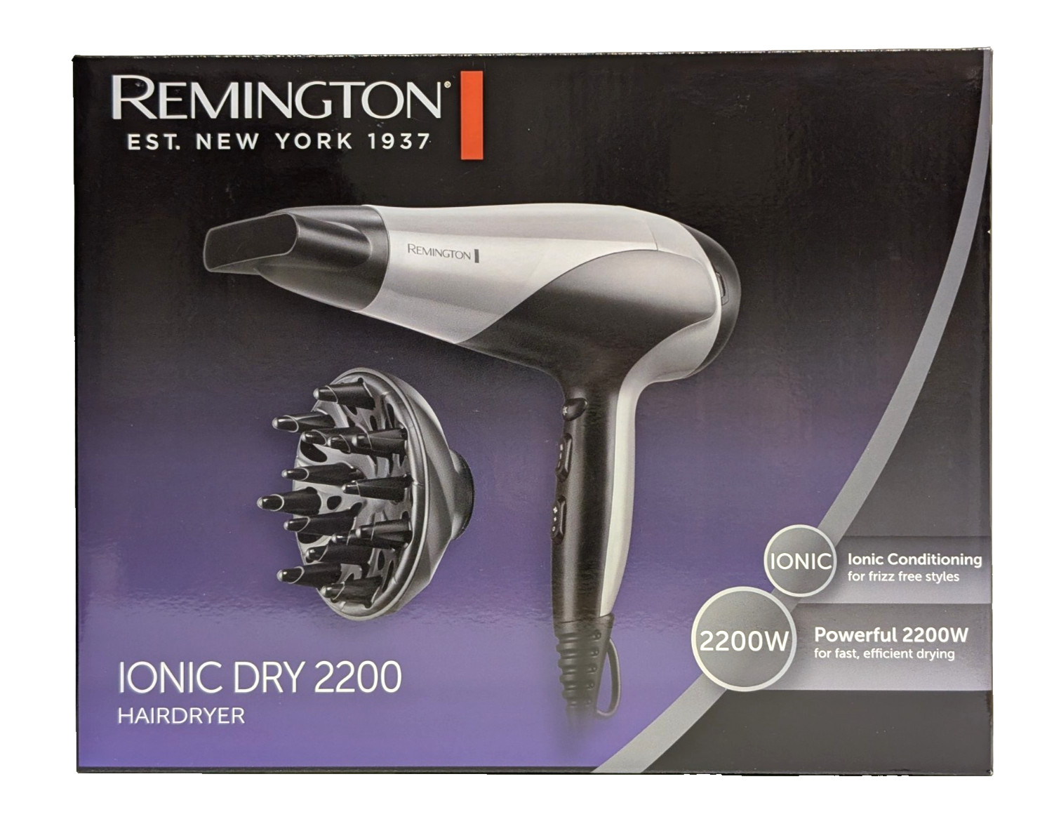 Remington Hair Dryer Ionic Dry 2200W with Diffuser and Concentrator - D3190S