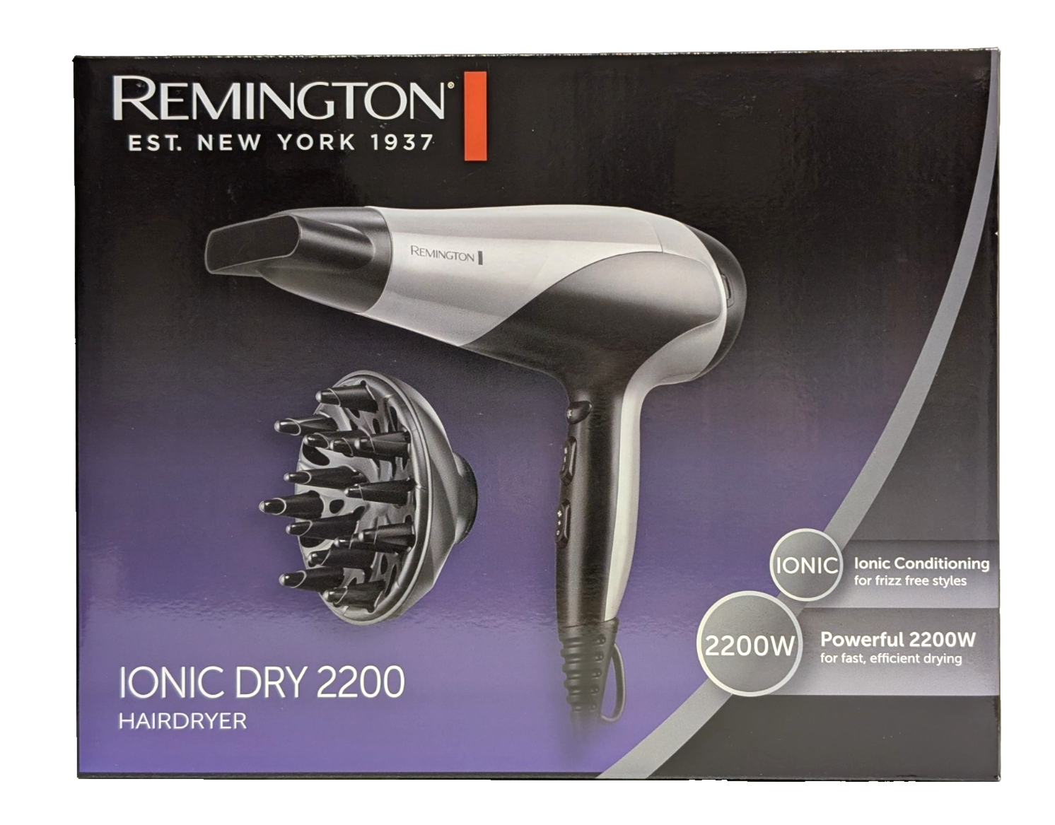 Remington Hair Dryer Ionic Dry 2200W with Diffuser and Concentrator - D3190S