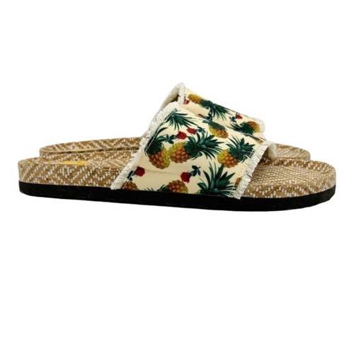 MUK LUKS Brooke flache Damen-Slipper Ananas-Druck Slipper Größe 9 elfenbeinfarben