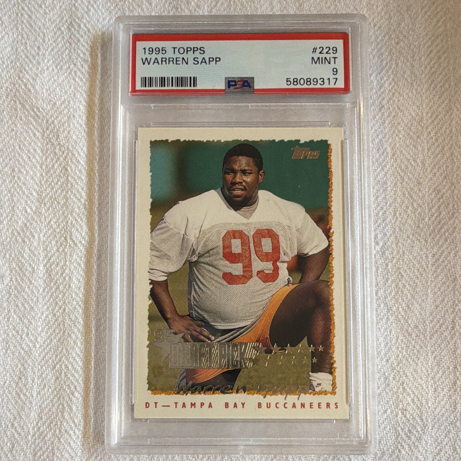Topps 1995 Warren Sapp #229 Tampa Bay Buccaneers Football RC Base PSA 9 Mint