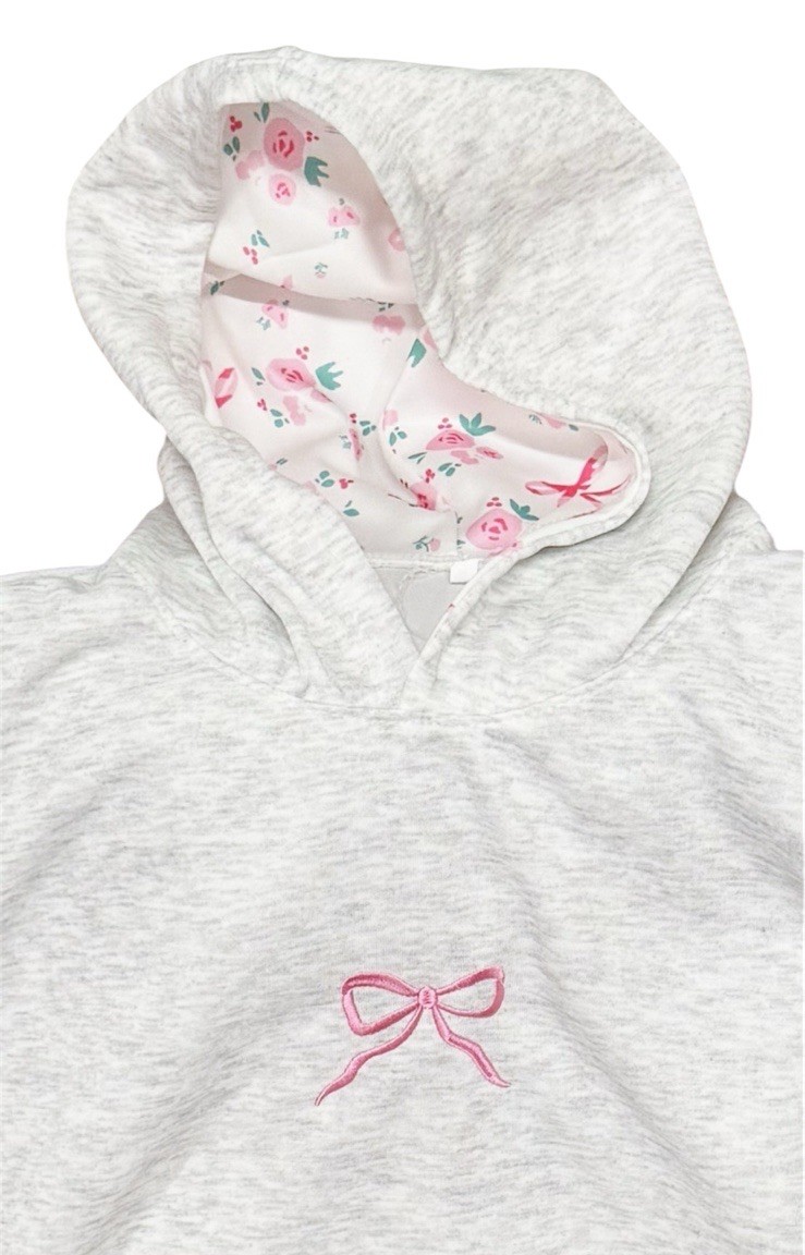 Prisana Bay Gray Hoodie Sweatshirt Small NWT Pink Bow Embroidery