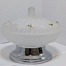 Vintage Frosted Glass Dish Metal Pedestal Bas...