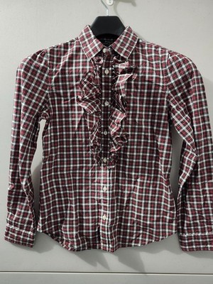 Polo Ralph Lauren Top Girls 14 Ruffle Blouse Button Up Plaid Collar Cotton New