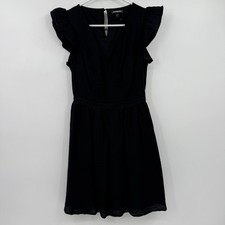 Express Dress Women XS NEW Black V Neck Short Flutter Sleeves Lightweight Whimsi