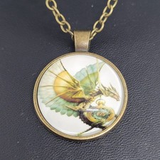Fantasy Steampunk Dragon Pendant Necklace Brass Color Art Jewelry