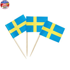 100PCS Sweden Swedish Toothpick Flags Decorations Small Cupcake Toppers Cocktail