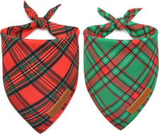 Christmas Dog Bandanas 2 Pack, Reversible Red Green Plaid Dog Scarf, Xmas Pet Ba