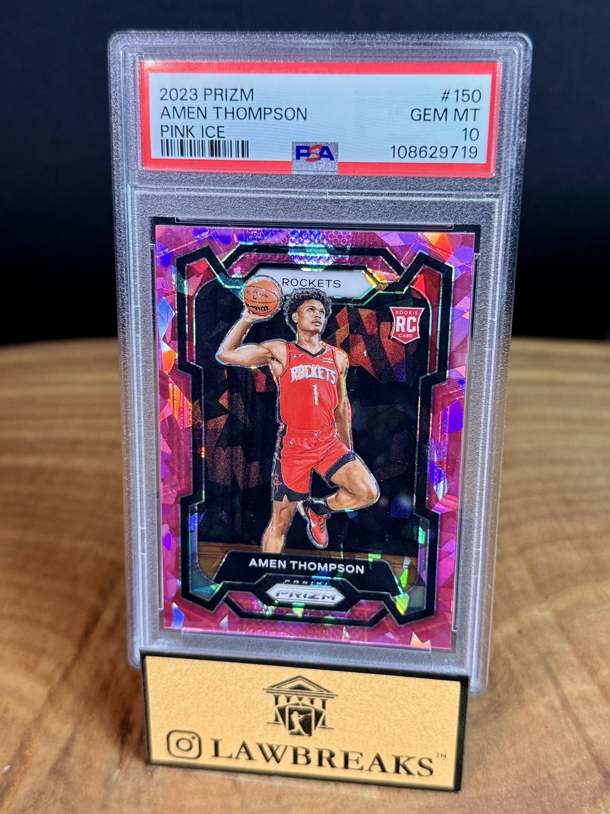 2023 PANINI PRIZM PINK ICE RC #150 - AMEN THOMPSON - ROOKIE - PSA 10