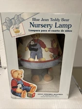 Vintage Blue Jean Teddy Nursery Lamp By Springs Industries New