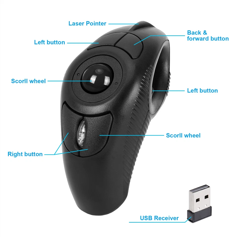 Wireless USB Handheld Finger Trackball Mouse with Laser Pointer Battery Powered - Image 4 of 4