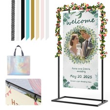 Wedding Sign Holder, Metal Easel Stand for Sign with 8 Pair Satin Ribbon  2 ...