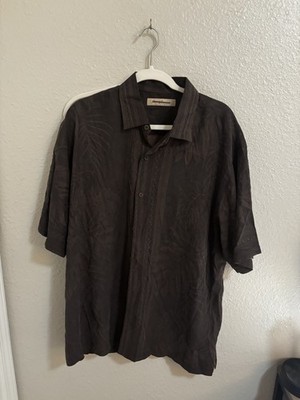 Tommy Bahama Shirt Men s L Brown Chocolate Silk Hawaiian Floral Button Up Casual