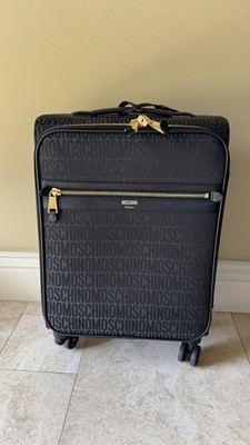 Moschino All-Over Nylon Logo Trolley Case Carry On Black Designer Luggage